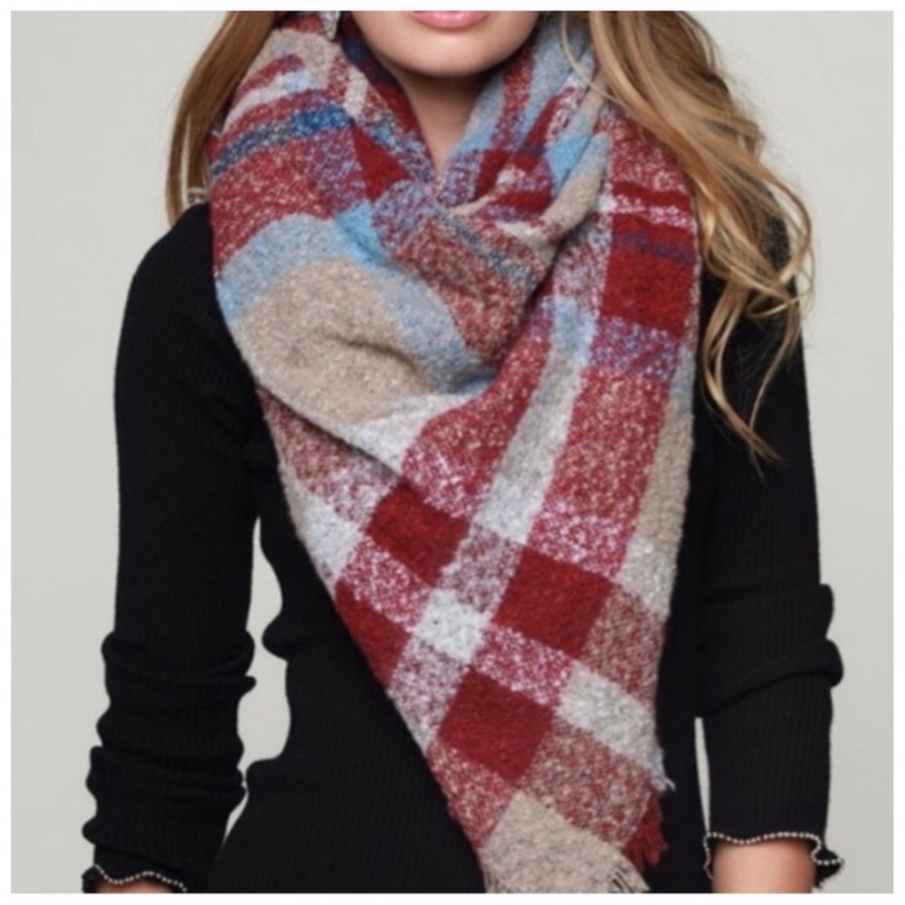 Bushed hacci plaid blanket scarf